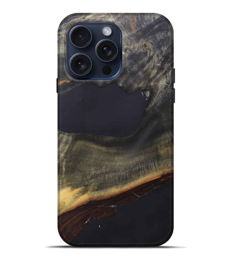 iPhone 15 Pro Max Wood+Resin Live Edge Phone Case - Wanda (Pure Black, 663139)