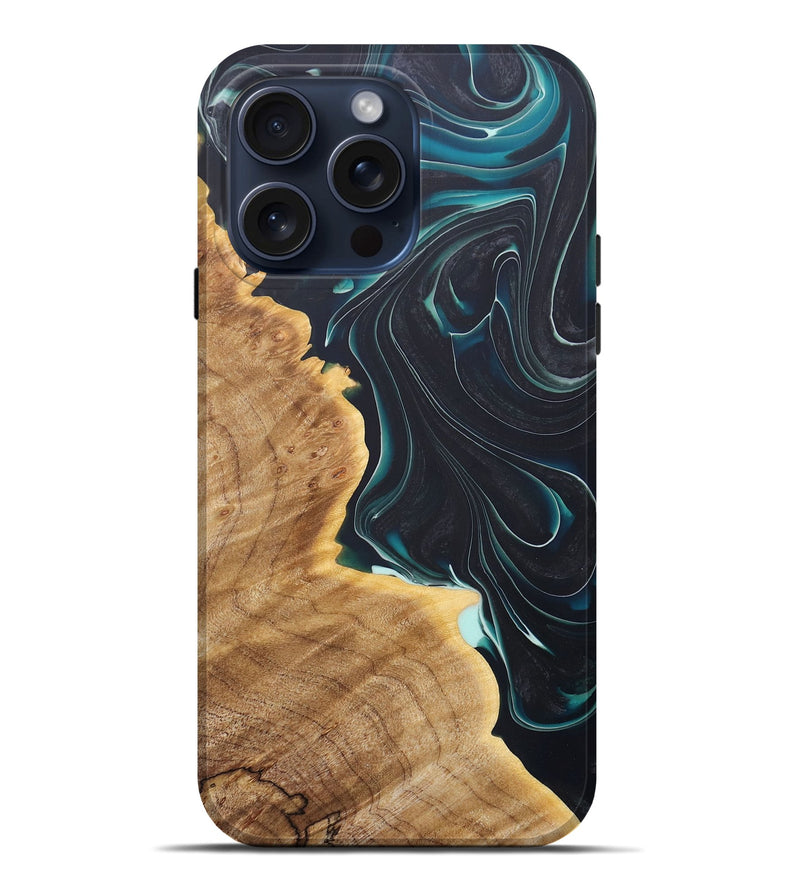 iPhone 15 Pro Max Wood+Resin Live Edge Phone Case - Russell (Green, 663153)