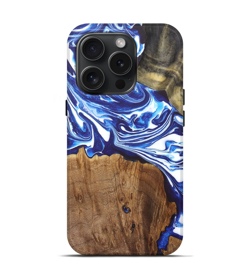 iPhone 15 Pro Wood+Resin Live Edge Phone Case - Adele (Blue, 663157)