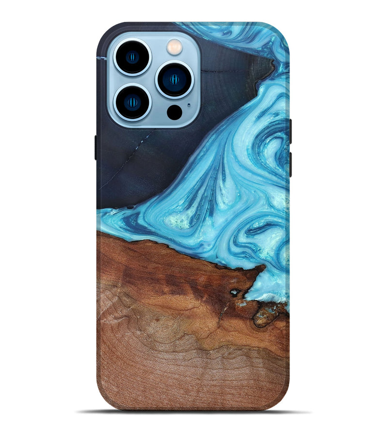 iPhone 14 Pro Max Wood+Resin Live Edge Phone Case - Deloris (Blue, 663158)