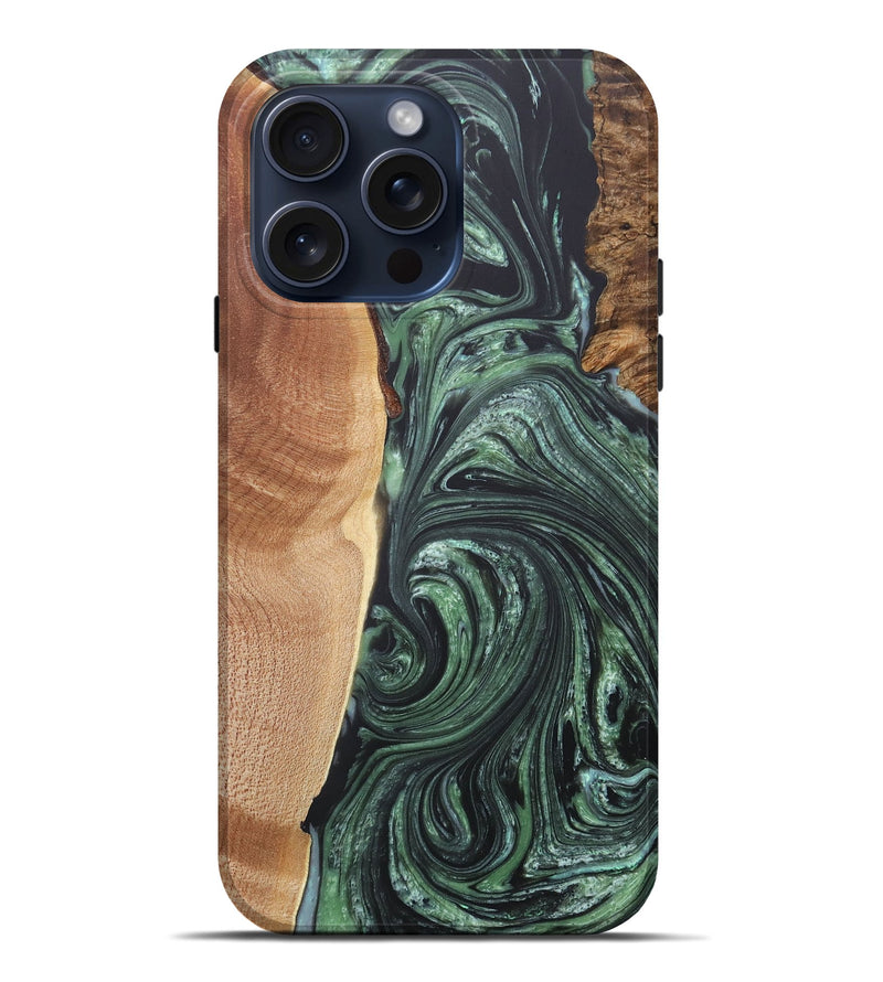 iPhone 15 Pro Max Wood+Resin Live Edge Phone Case - Nicholas (Green, 663160)
