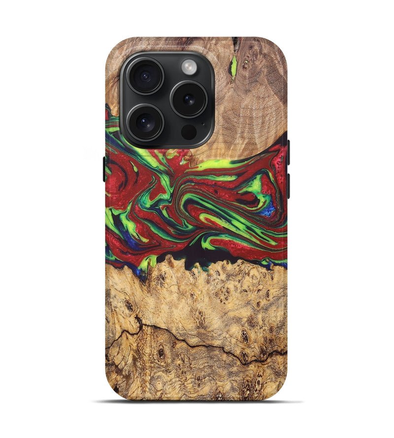 iPhone 15 Pro Wood+Resin Live Edge Phone Case - Lauryn (Red, 663165)