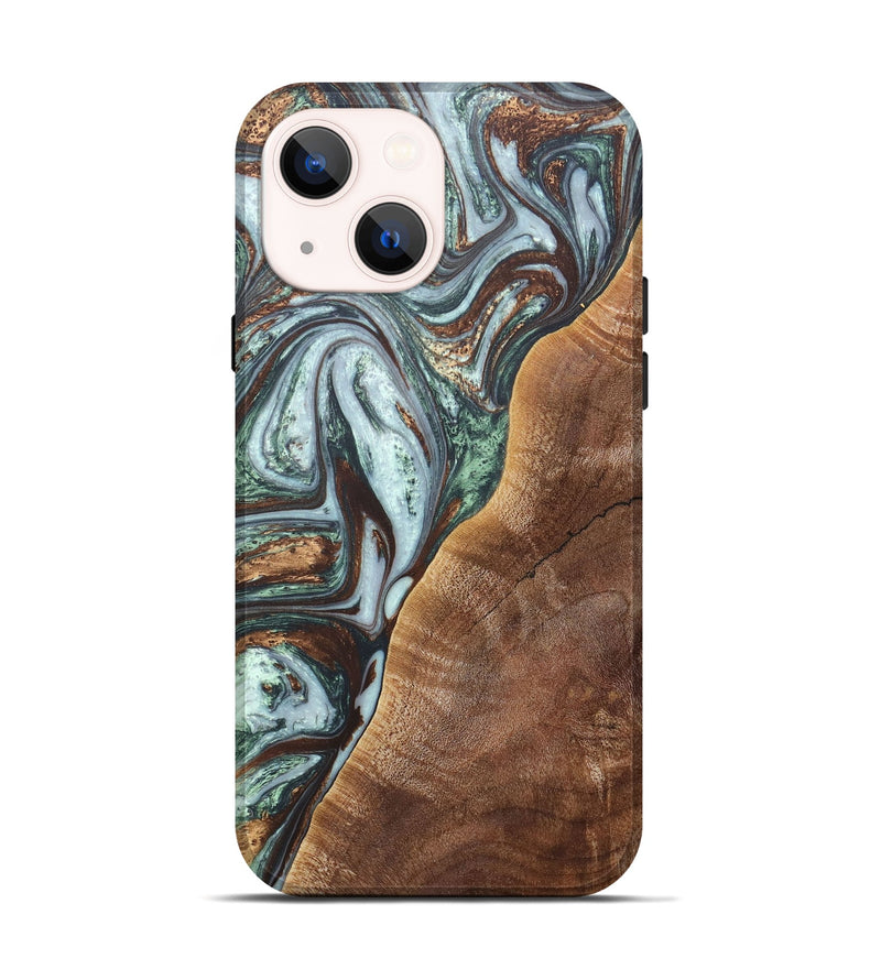 iPhone 14 Wood+Resin Live Edge Phone Case - Grayson (Green, 663167)