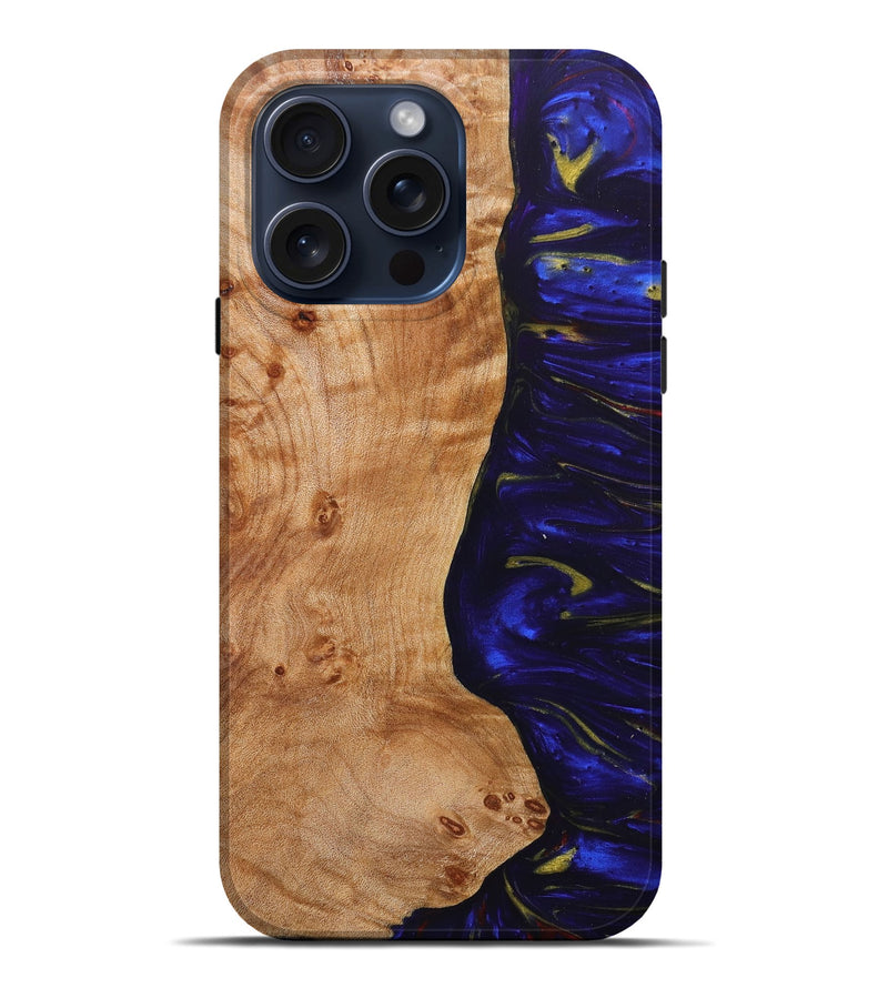 iPhone 15 Pro Max Wood+Resin Live Edge Phone Case - Lewis (Blue, 663422)