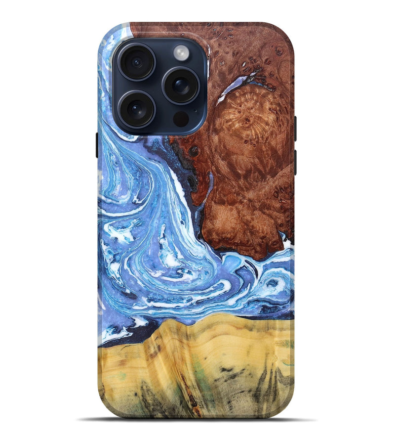 iPhone 15 Pro Max Wood+Resin Live Edge Phone Case - Howard (Blue, 663423)