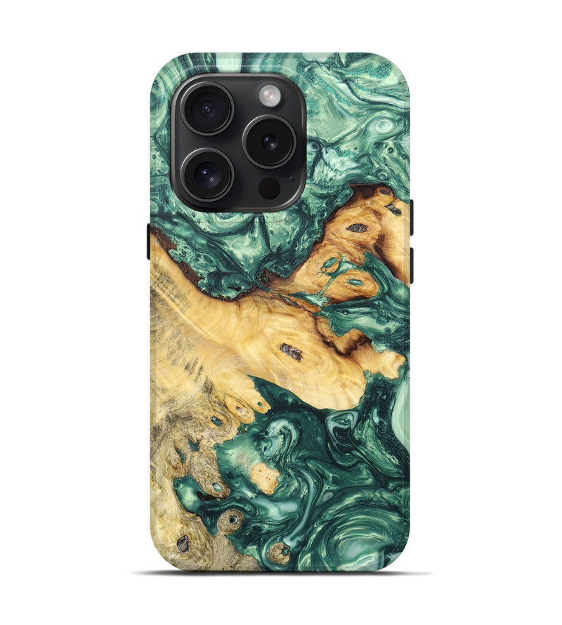 iPhone 15 Pro Wood+Resin Live Edge Phone Case - Christy (Green, 663426)