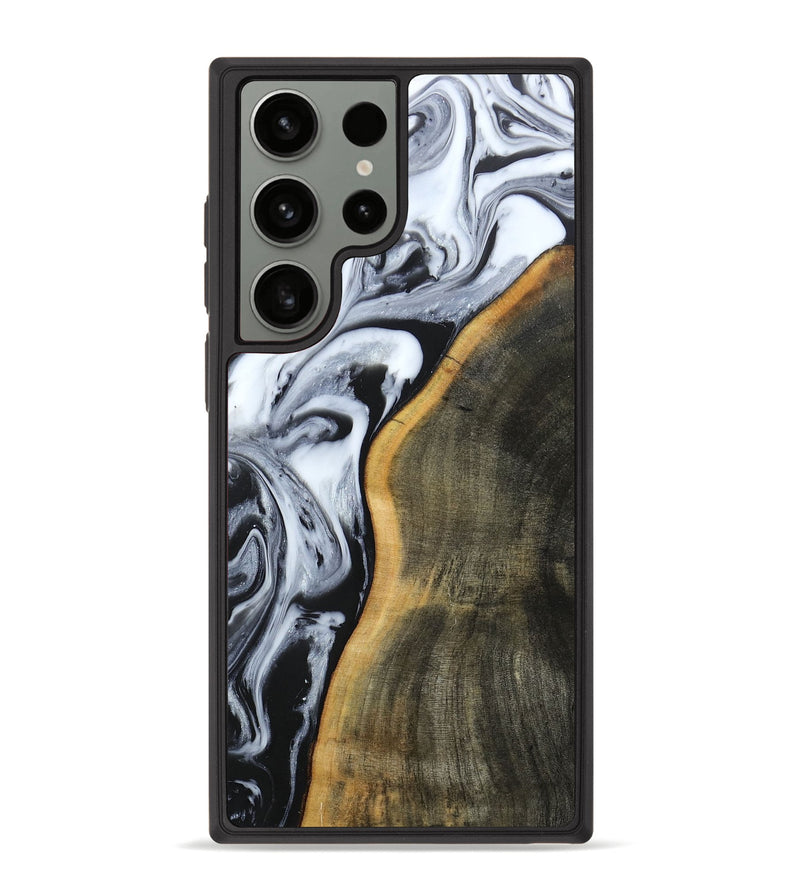 Galaxy S23 Ultra Wood+Resin Phone Case - Sara (Black & White, 663718)
