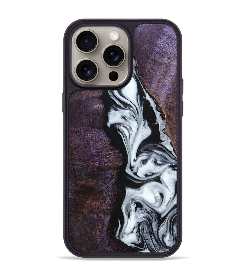 iPhone 15 Pro Max Wood+Resin Phone Case - Mckenzie (Black & White, 663739)