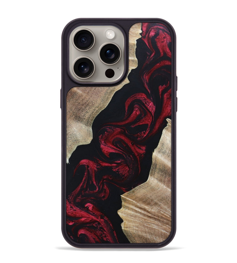 iPhone 15 Pro Max Wood+Resin Phone Case - Iker (Red, 663886)