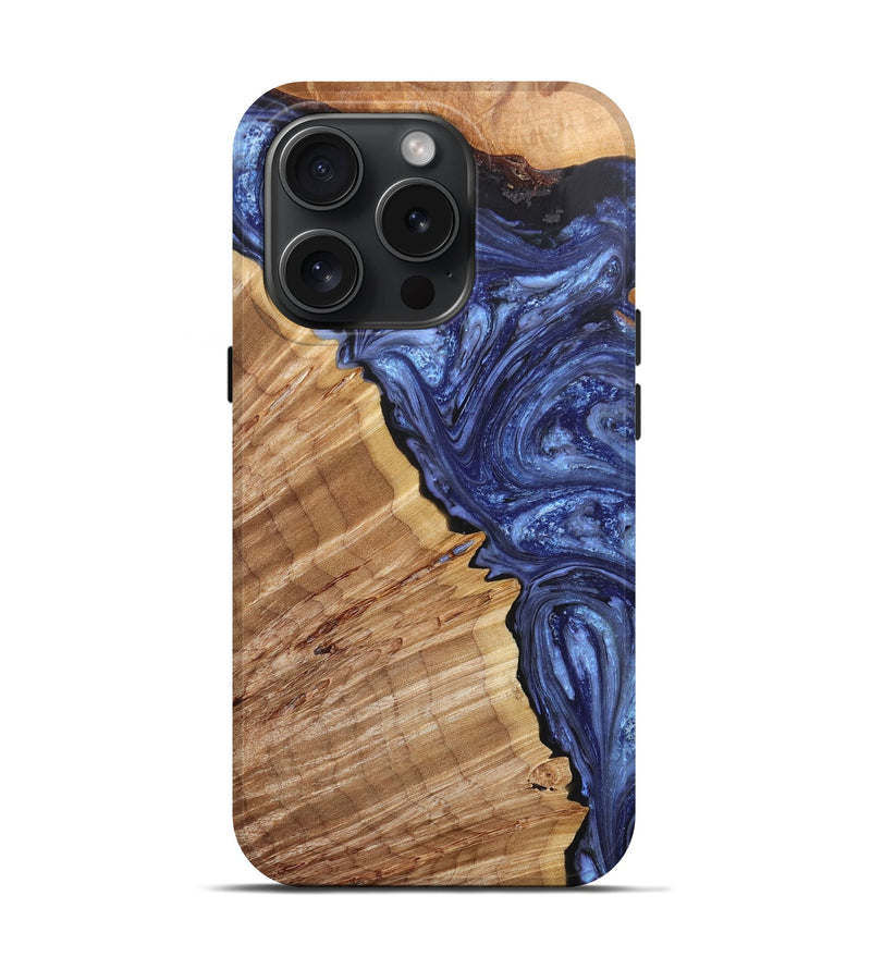 iPhone 15 Pro Wood+Resin Live Edge Phone Case - Greyson (Blue, 663888)
