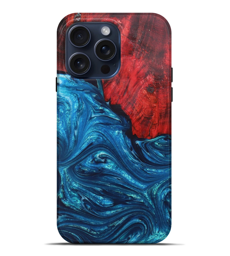 iPhone 15 Pro Max Wood+Resin Live Edge Phone Case - Isaac (Blue, 663890)