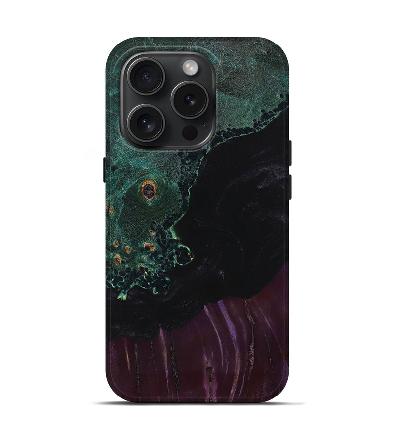 iPhone 15 Pro Wood+Resin Live Edge Phone Case - Hubert (Pure Black, 663892)