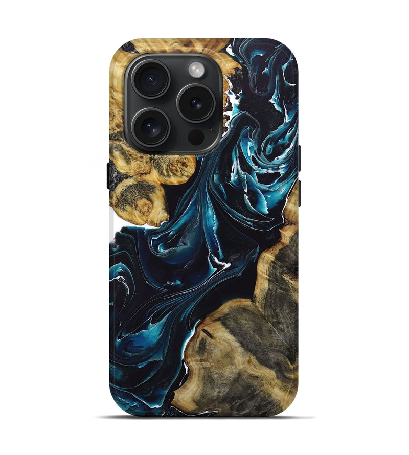 iPhone 15 Pro Wood+Resin Live Edge Phone Case - Cedric (Green, 663898)