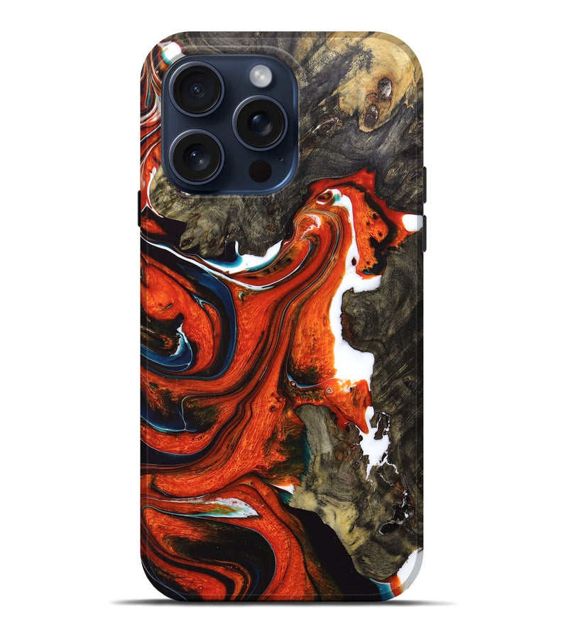 iPhone 15 Pro Max Wood+Resin Live Edge Phone Case - Madalyn (Red, 663901)