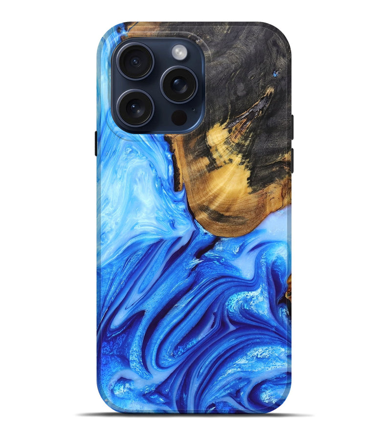 iPhone 15 Pro Max Wood+Resin Live Edge Phone Case - Sade (Blue, 663903)