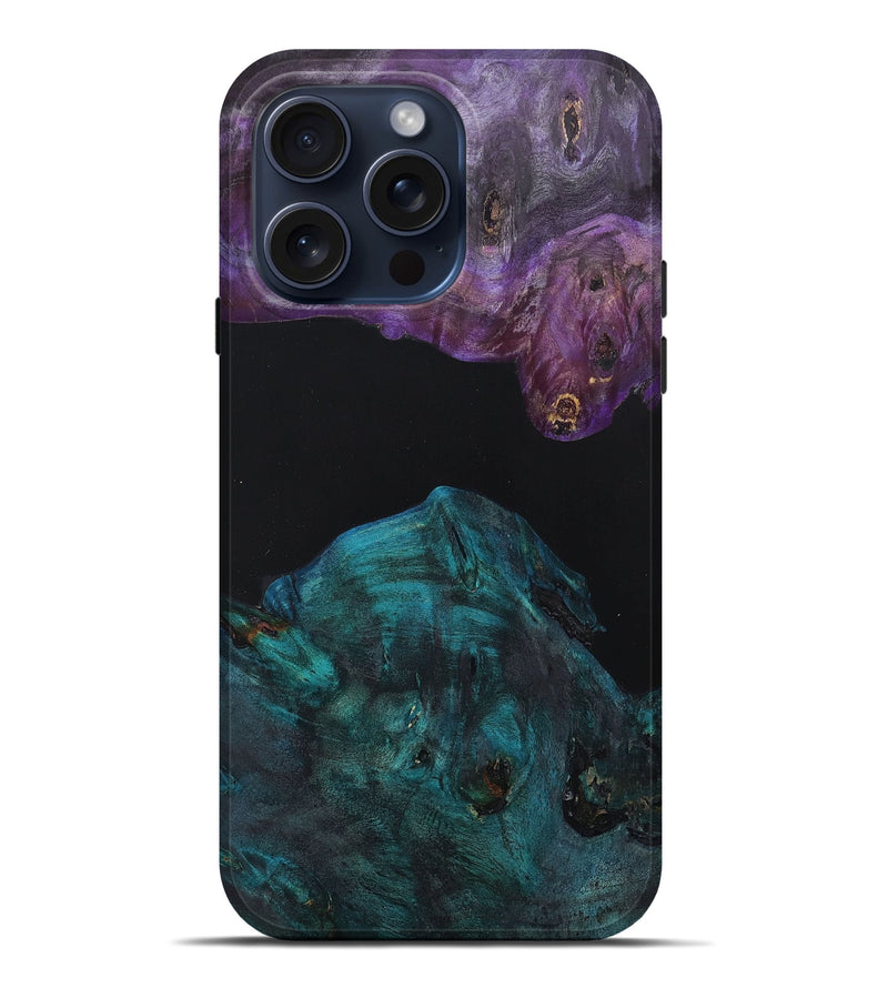 iPhone 15 Pro Max Wood+Resin Live Edge Phone Case - Hannah (Pure Black, 663907)