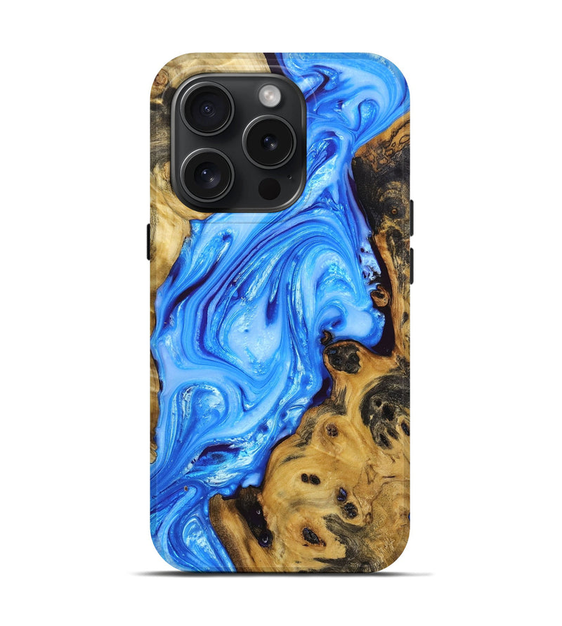 iPhone 15 Pro Wood+Resin Live Edge Phone Case - Heather (Blue, 663908)