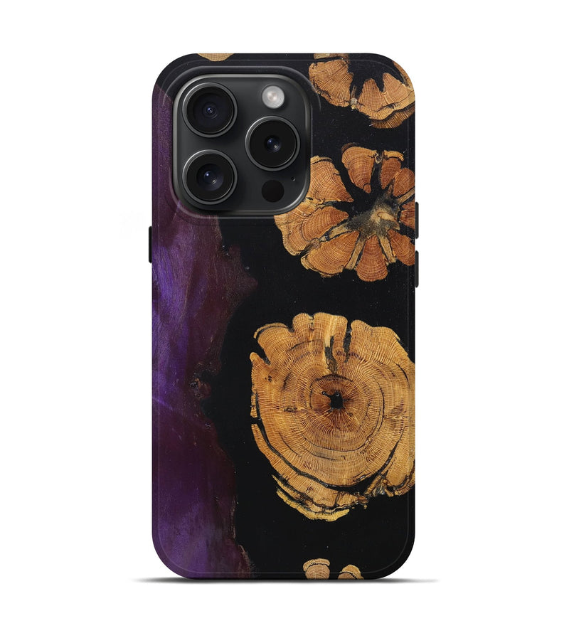 iPhone 15 Pro Wood+Resin Live Edge Phone Case - Tricia (Pure Black, 663910)