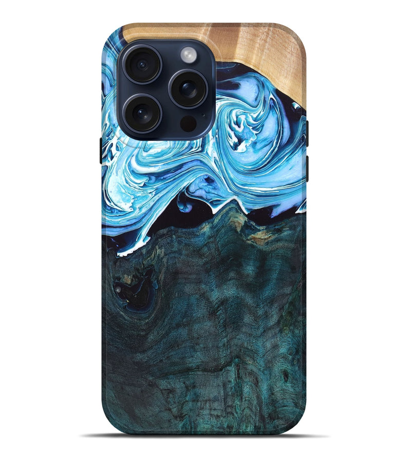 iPhone 15 Pro Max Wood+Resin Live Edge Phone Case - Colleen (Blue, 663912)