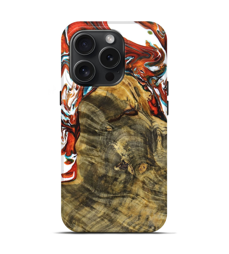 iPhone 15 Pro Wood+Resin Live Edge Phone Case - Jada (Red, 663914)