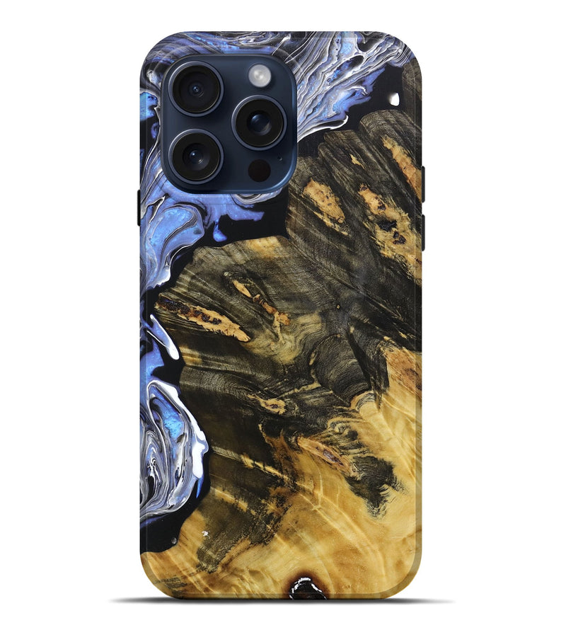 iPhone 15 Pro Max Wood+Resin Live Edge Phone Case - Sally (Blue, 663915)