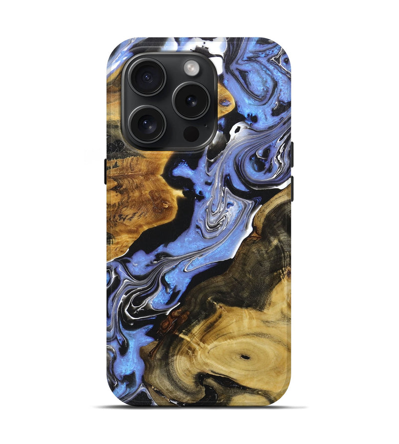 iPhone 15 Pro Wood+Resin Live Edge Phone Case - Trevon (Blue, 663916)