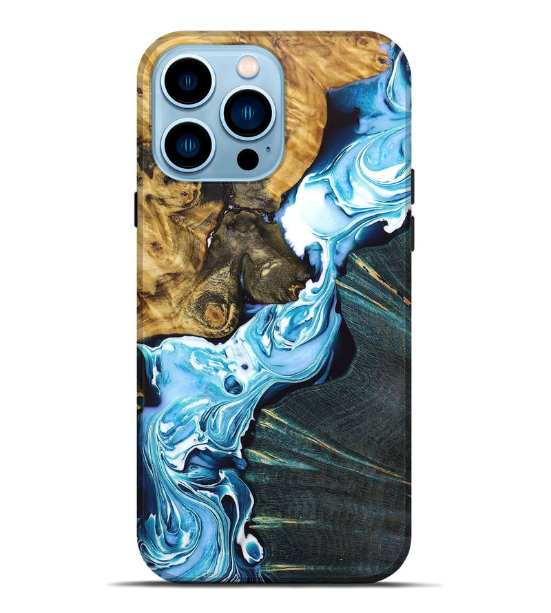 iPhone 14 Pro Max Wood+Resin Live Edge Phone Case - Deneen (Blue, 663919)