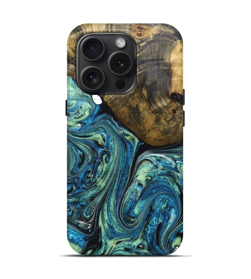 iPhone 15 Pro Wood+Resin Live Edge Phone Case - Kizzy (Blue, 663920)