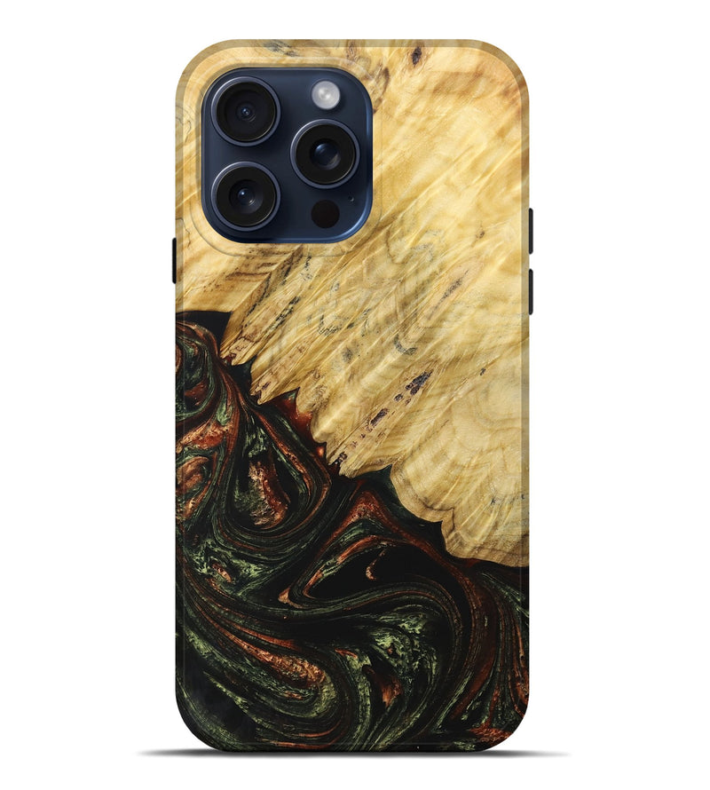 iPhone 15 Pro Max Wood+Resin Live Edge Phone Case - Kristine (Green, 663923)