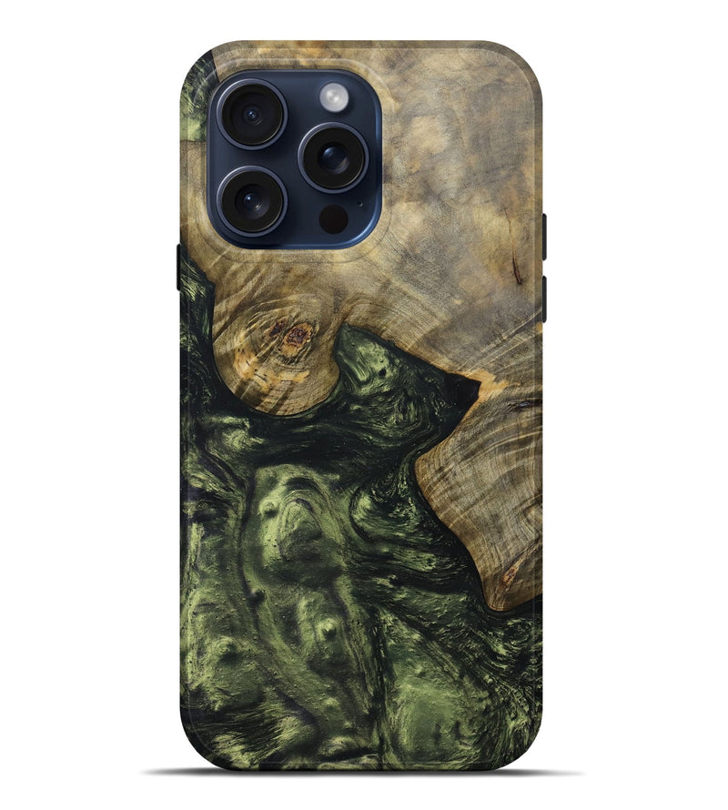 iPhone 15 Pro Max Wood+Resin Live Edge Phone Case - Blake (Green, 663926)