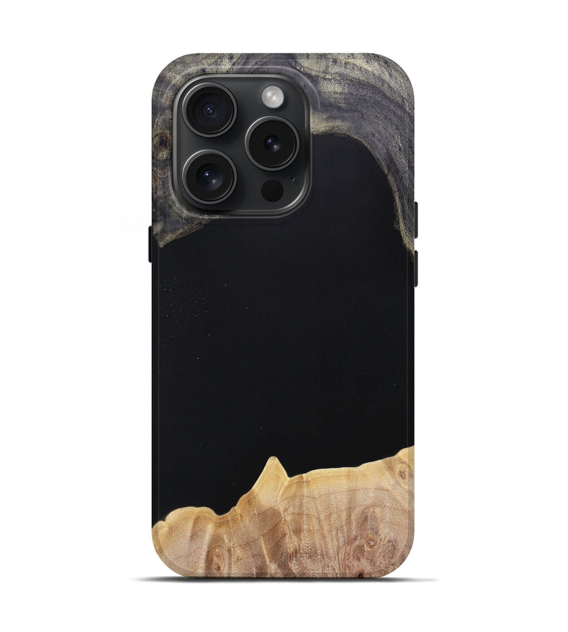 iPhone 15 Pro Wood+Resin Live Edge Phone Case - Angelica (Pure Black, 663931)