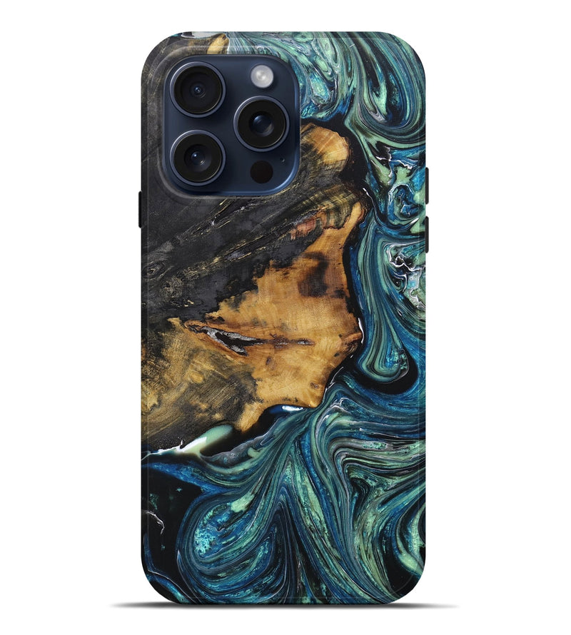 iPhone 15 Pro Max Wood+Resin Live Edge Phone Case - Morris (Blue, 663932)