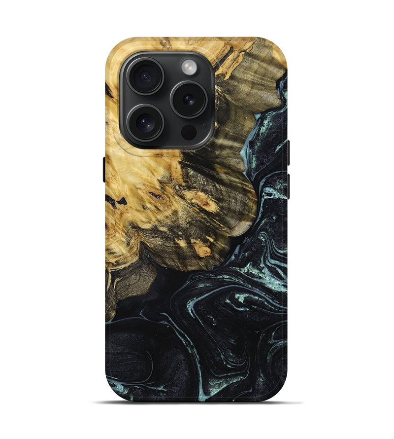 iPhone 15 Pro Wood+Resin Live Edge Phone Case - Desiree (Green, 663933)