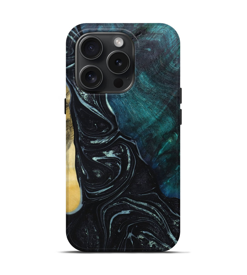 iPhone 15 Pro Wood+Resin Live Edge Phone Case - Wren (Green, 663935)