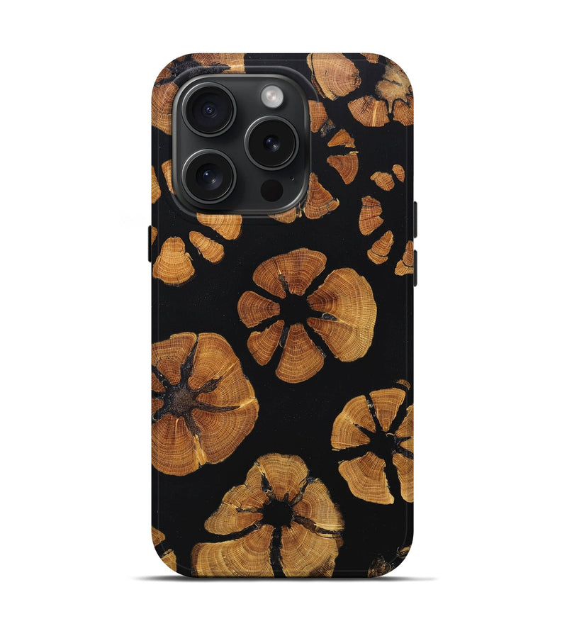 iPhone 15 Pro Wood+Resin Live Edge Phone Case - Bentley (Pure Black, 663937)