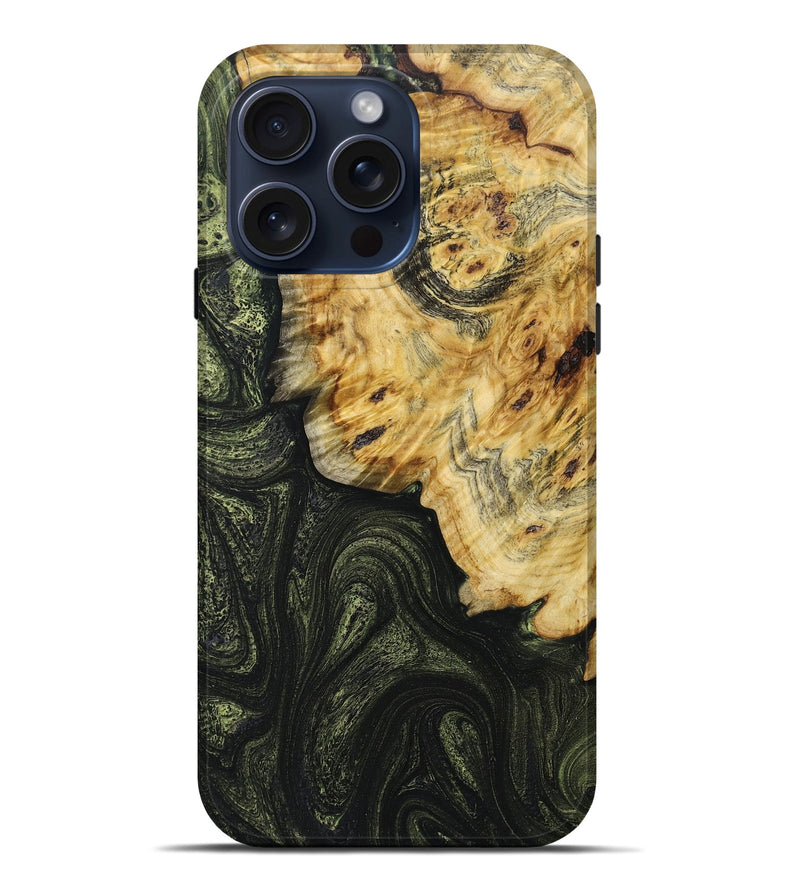 iPhone 15 Pro Max Wood+Resin Live Edge Phone Case - Xander (Green, 663940)