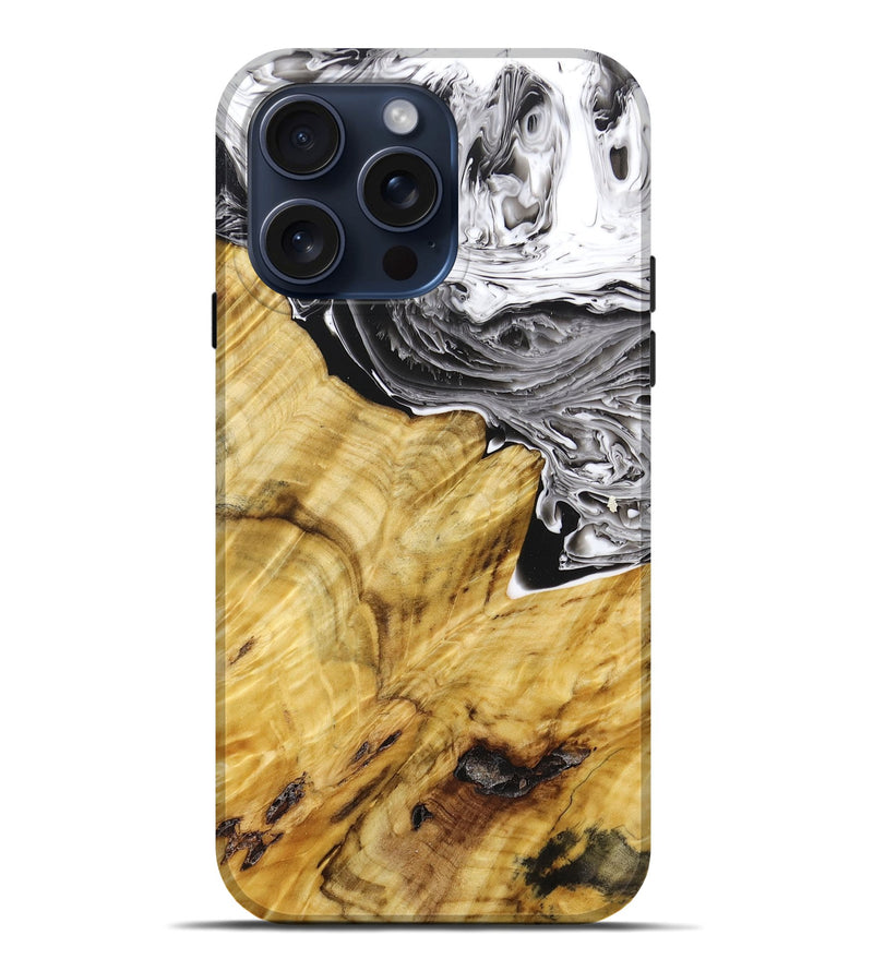iPhone 15 Pro Max Wood+Resin Live Edge Phone Case - Wanda (Black & White, 663941)
