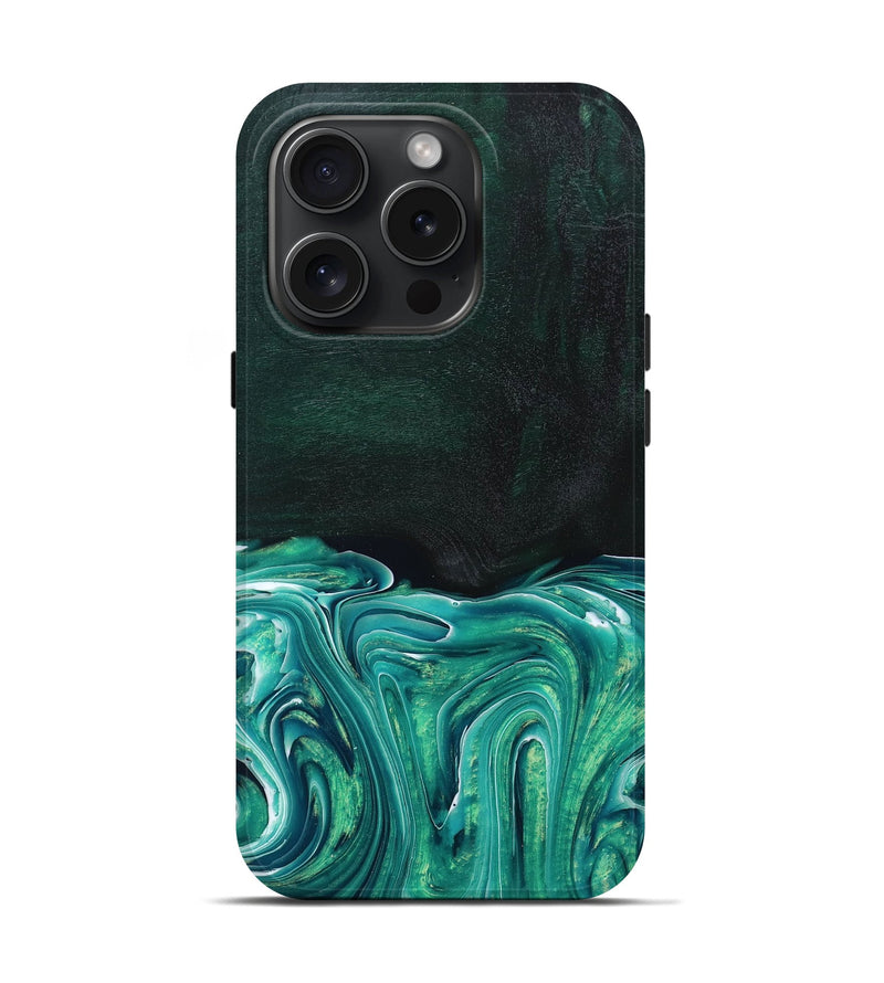 iPhone 15 Pro Wood+Resin Live Edge Phone Case - Elizabeth (Green, 663945)