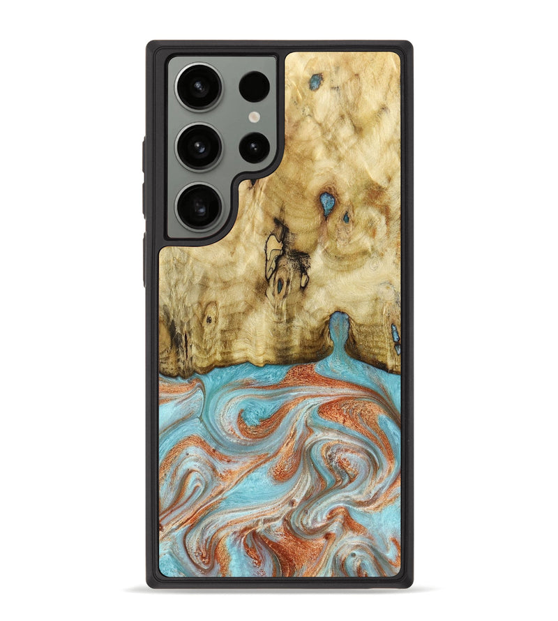 Galaxy S23 Ultra Wood+Resin Phone Case - Marlee (Teal & Gold, 664003)