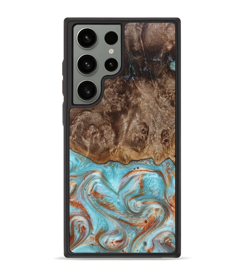 Galaxy S23 Ultra Wood+Resin Phone Case - Laverne (Teal & Gold, 664006)