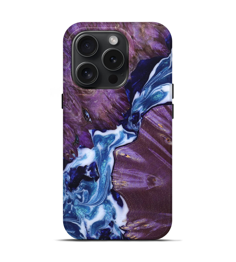 iPhone 15 Pro Wood+Resin Live Edge Phone Case - Alexandra (Blue, 664312)
