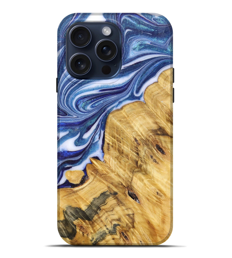 iPhone 15 Pro Max Wood+Resin Live Edge Phone Case - Irma (Blue, 664313)