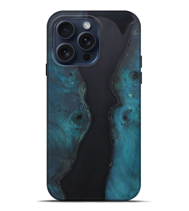 iPhone 15 Pro Max Wood+Resin Live Edge Phone Case - Reginald (Pure Black, 664323)