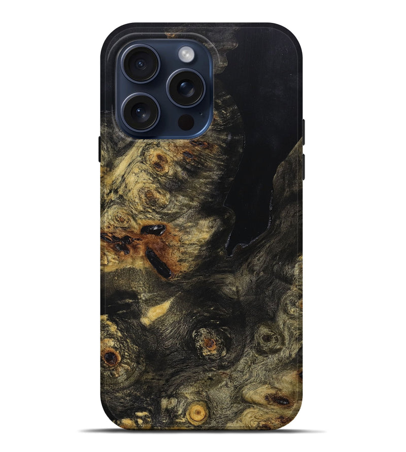 iPhone 15 Pro Max Wood+Resin Live Edge Phone Case - Grant (Pure Black, 664325)