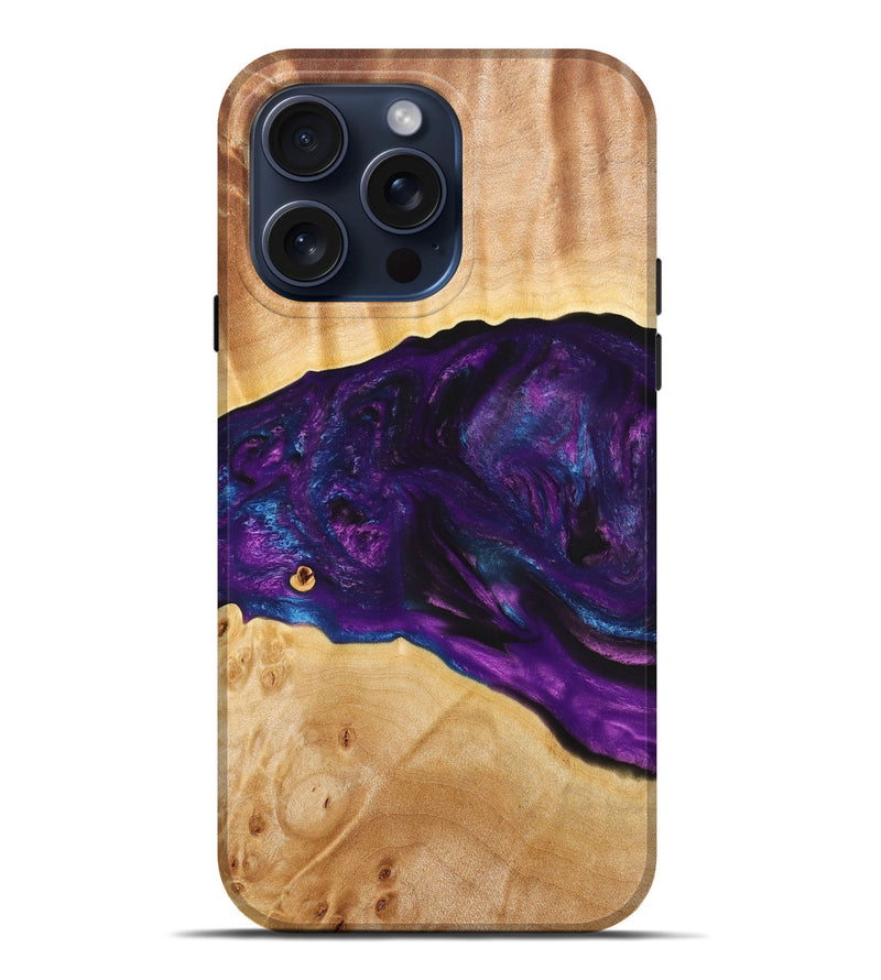 iPhone 15 Pro Max Wood+Resin Live Edge Phone Case - Ace (Purple, 664328)