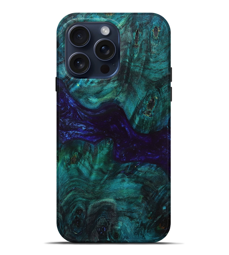 iPhone 15 Pro Max Wood+Resin Live Edge Phone Case - Keith (Blue, 664329)