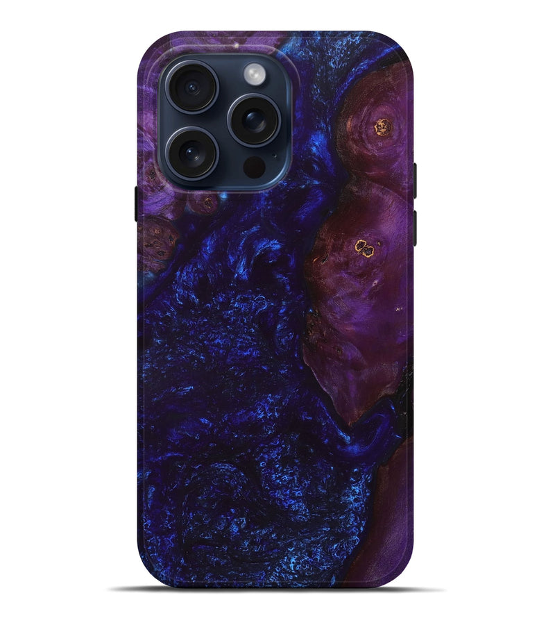iPhone 15 Pro Max Wood+Resin Live Edge Phone Case - Ruben (Blue, 664330)