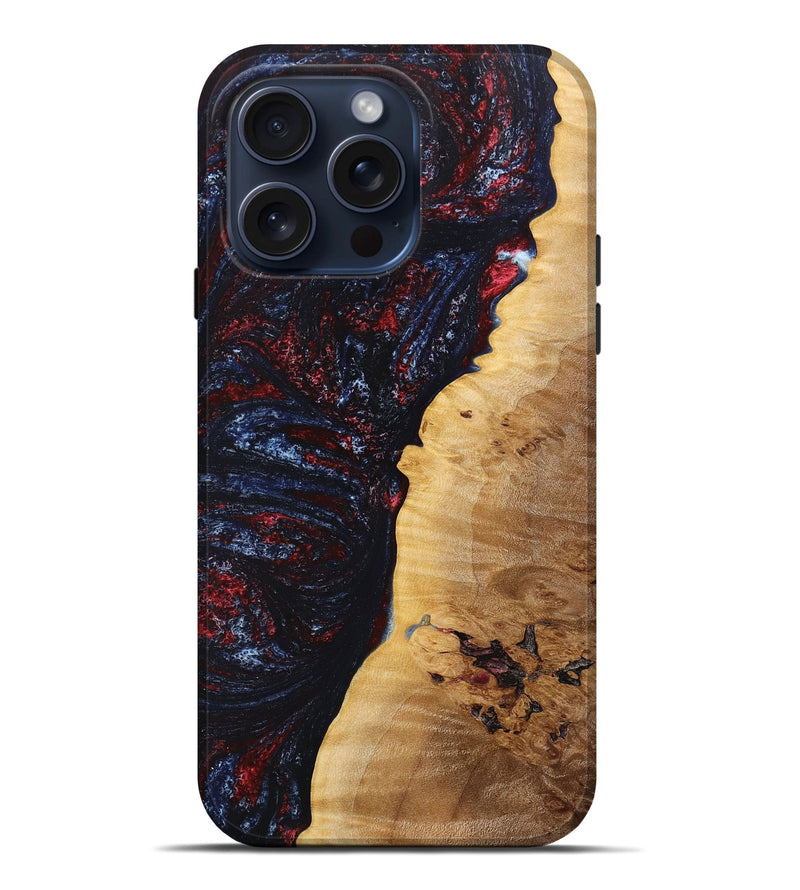 iPhone 15 Pro Max Wood+Resin Live Edge Phone Case - Odin (Red, 664339)