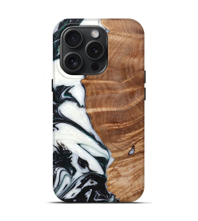 iPhone 15 Pro Wood+Resin Live Edge Phone Case - Isabelle (Black & White, 664347)