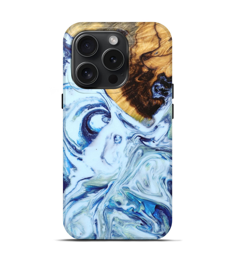 iPhone 15 Pro Wood+Resin Live Edge Phone Case - Maude (Blue, 664352)